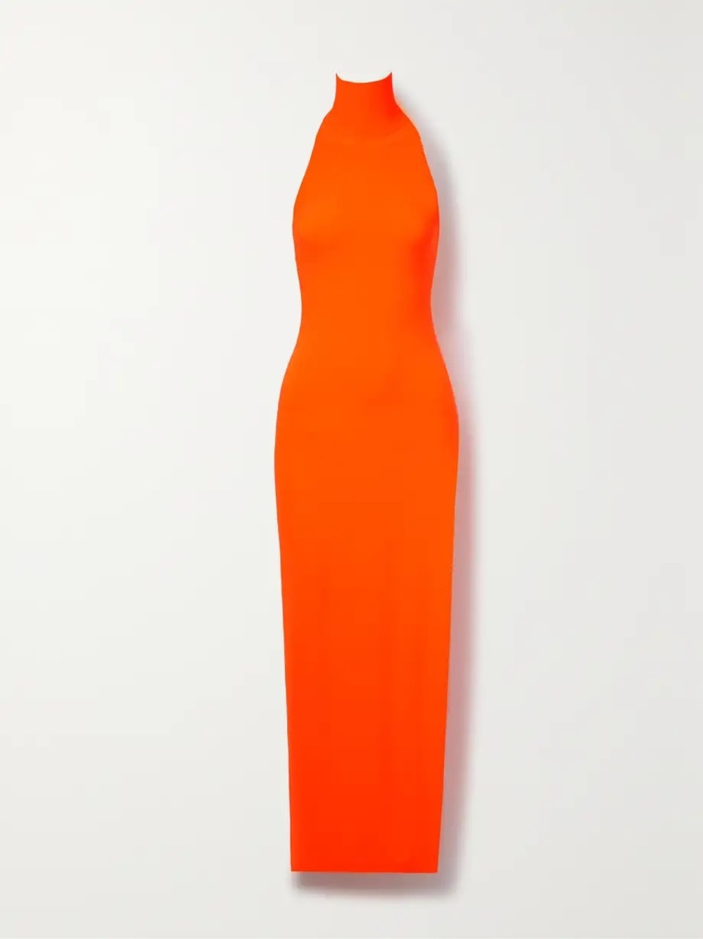 Norma Kamali Neon Orange High-Neck Maxi Dress